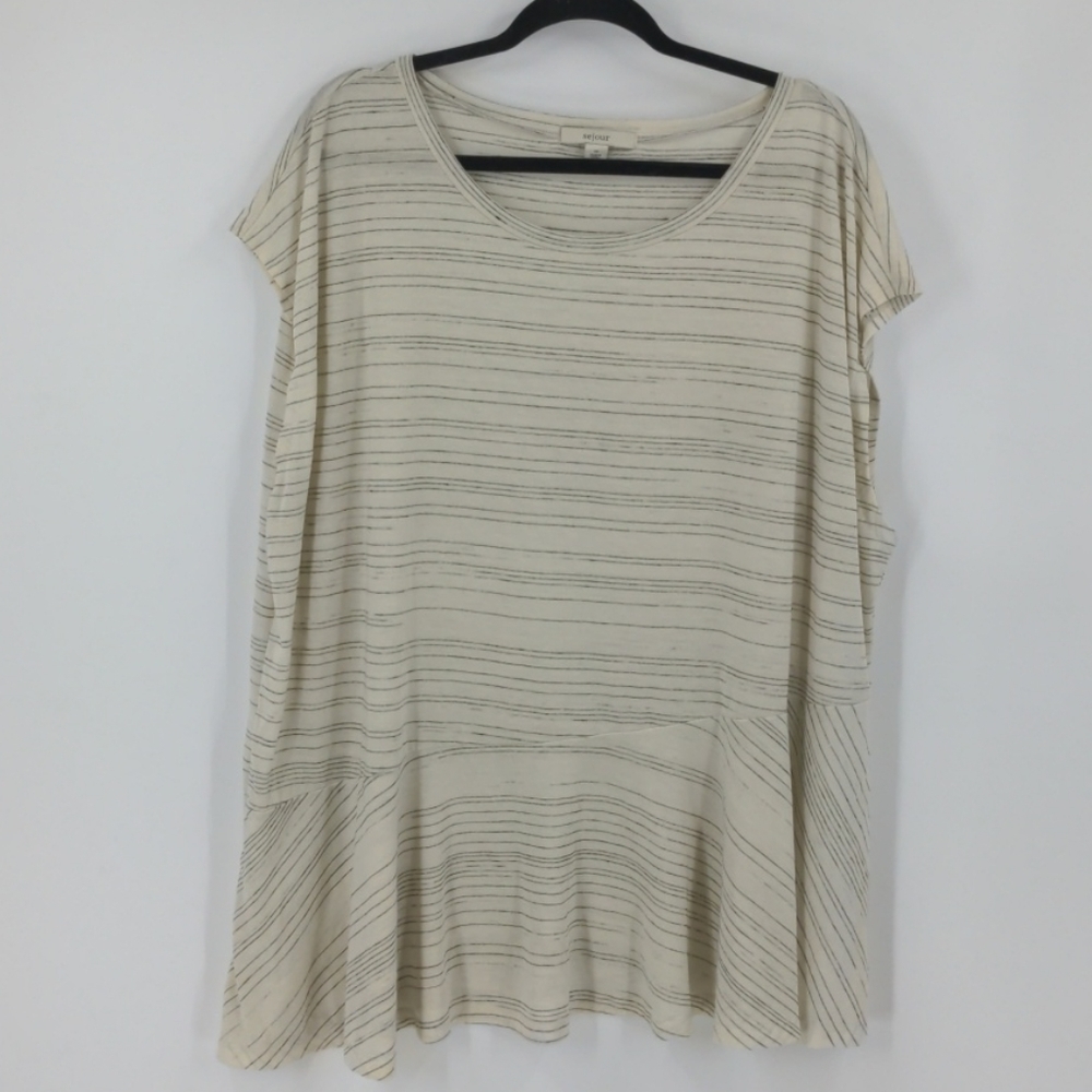 NWOT SEJOUR Striped Short Sleeve Ruffle Tee